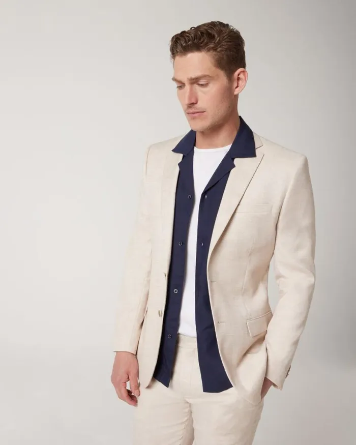 Politix Blazers Men Slim Stretch Textured Tailored Jacket Natural