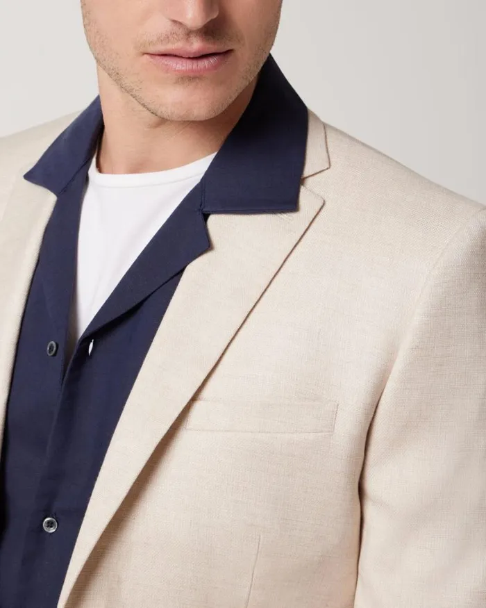 Politix Blazers Men Slim Stretch Textured Tailored Jacket Natural