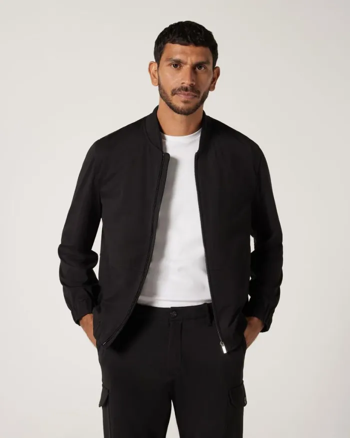 Politix Coats and Jackets Men Slim Stretch Travel Jersey Bomber Black