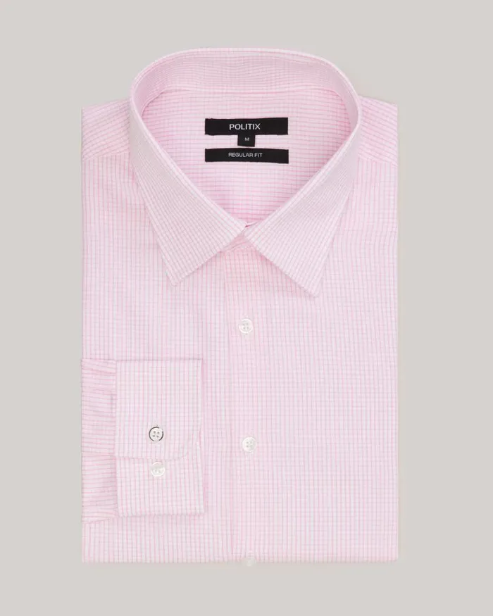 Politix Formal Shirts Men Microcheck Business Shirt Pink