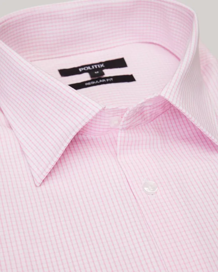Politix Formal Shirts Men Microcheck Business Shirt Pink