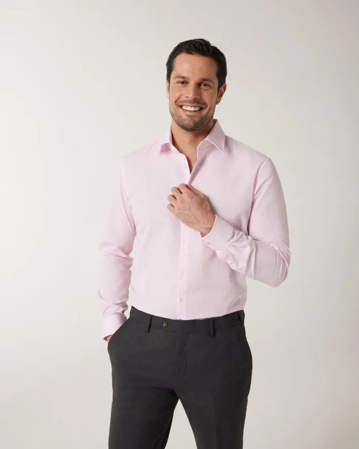 Politix Formal Shirts Men Microcheck Business Shirt Pink
