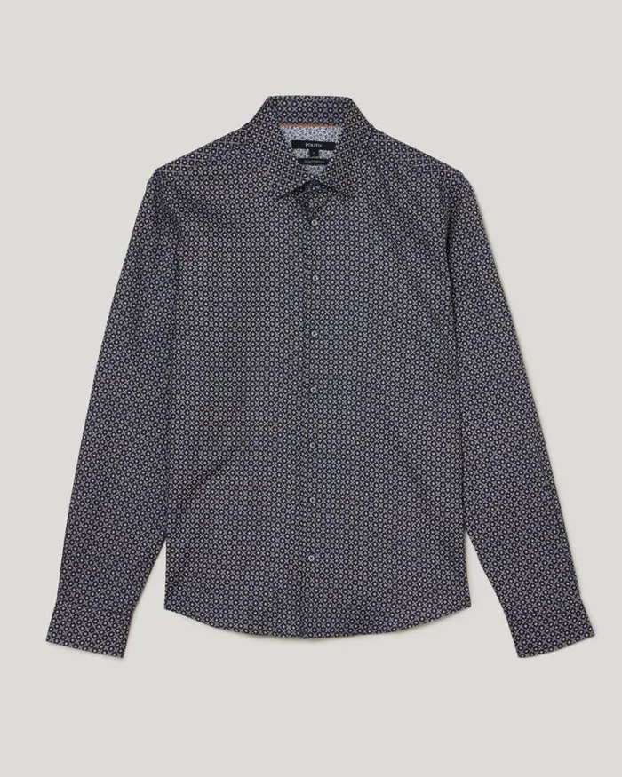 Politix Formal Shirts Men Slim Italian Floral Long Sleeve Shirt Navy