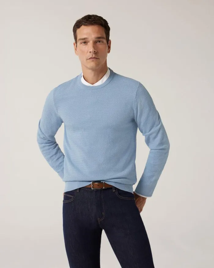 Politix Knitwear Men Classic Crew Neck Jumper Light Blue