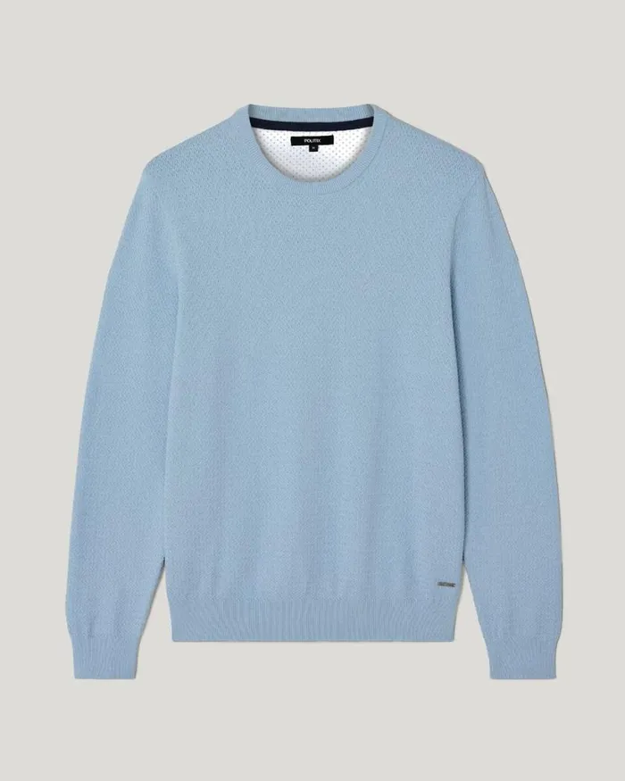 Politix Knitwear Men Classic Crew Neck Jumper Light Blue