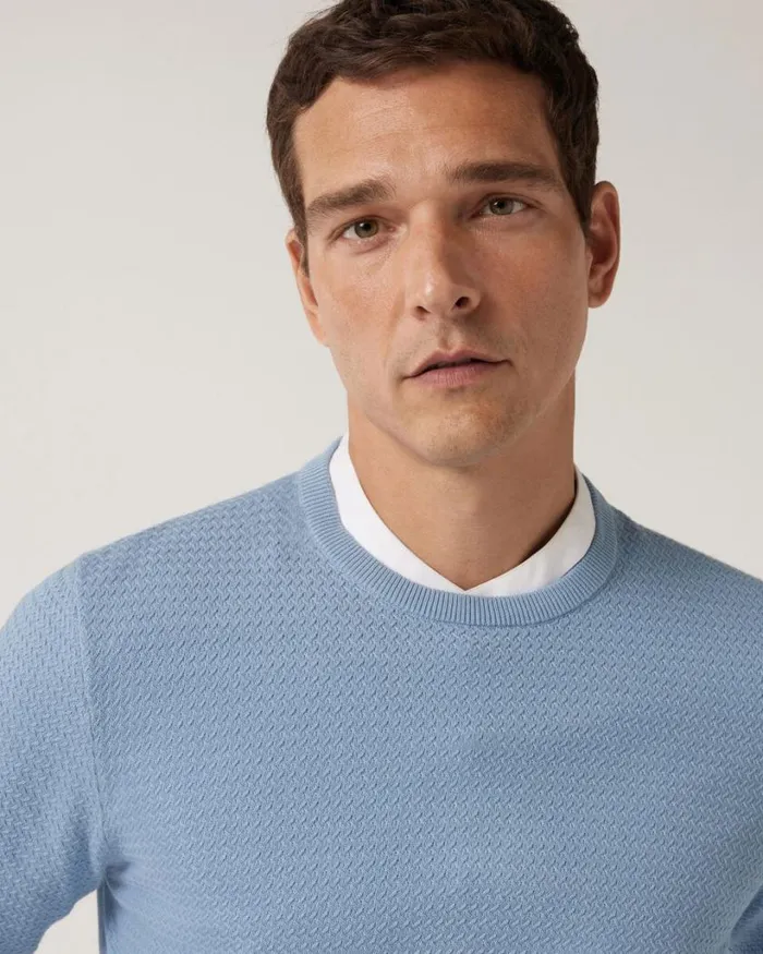 Politix Knitwear Men Classic Crew Neck Jumper Light Blue