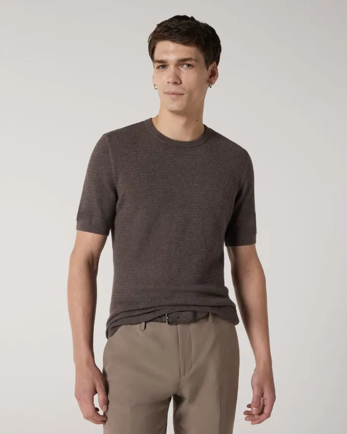 Politix Knitwear Men Crew Short Sleeve Knit Mushroom
