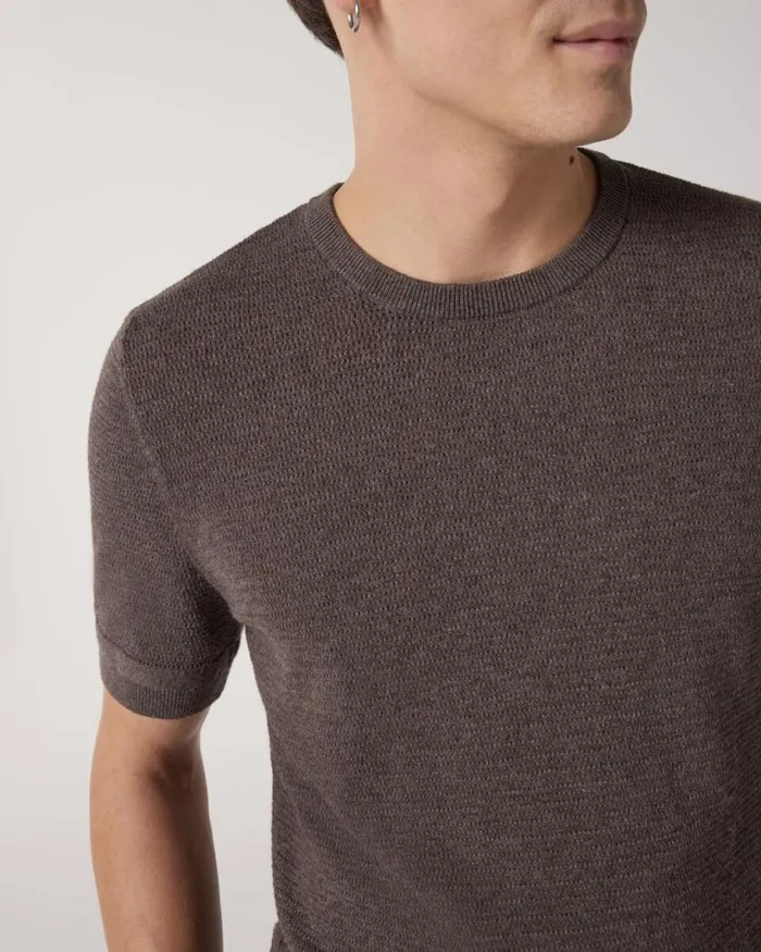 Politix Knitwear Men Crew Short Sleeve Knit Mushroom