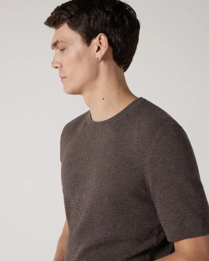 Politix Knitwear Men Crew Short Sleeve Knit Mushroom