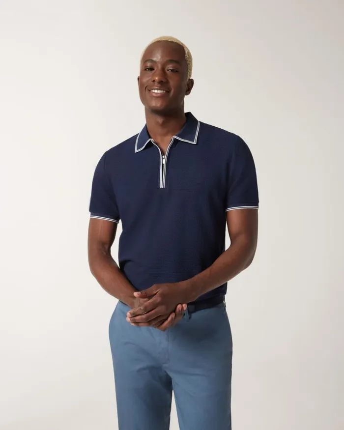 Politix Polo Shirts Men Textured Zipup Collar Polo Navy