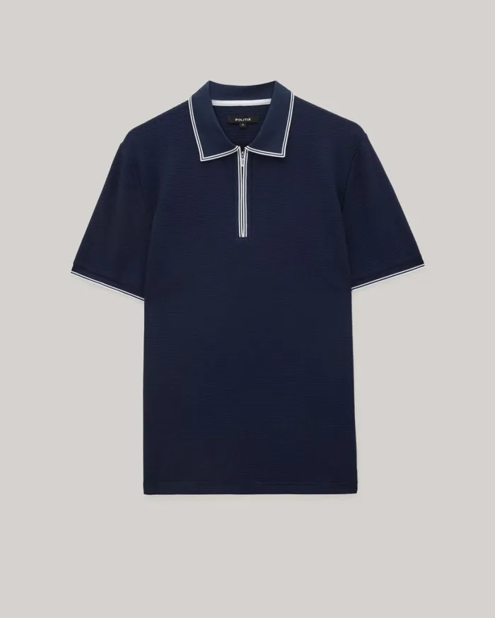 Politix Polo Shirts Men Textured Zipup Collar Polo Navy