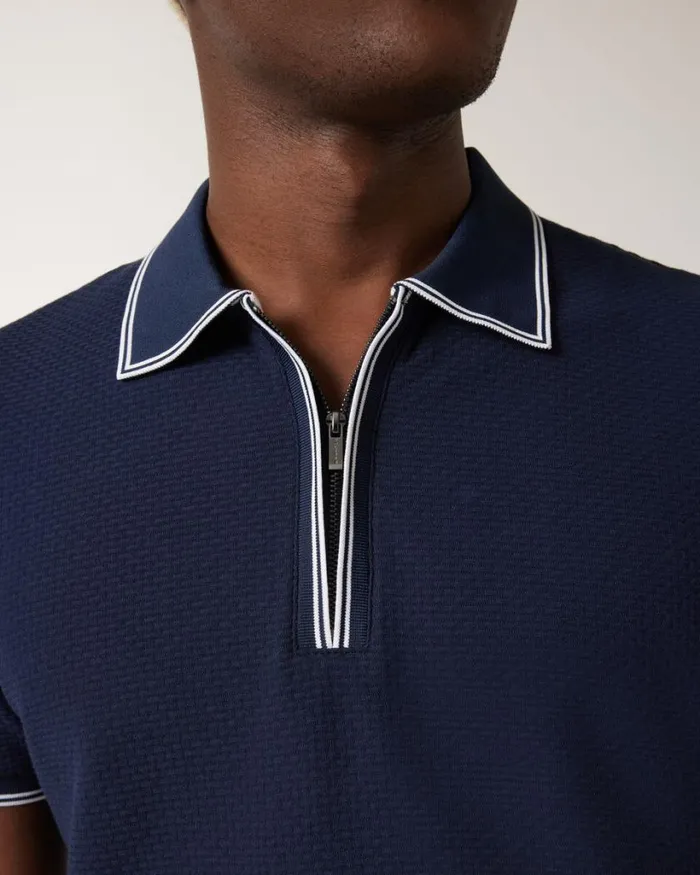 Politix Polo Shirts Men Textured Zipup Collar Polo Navy