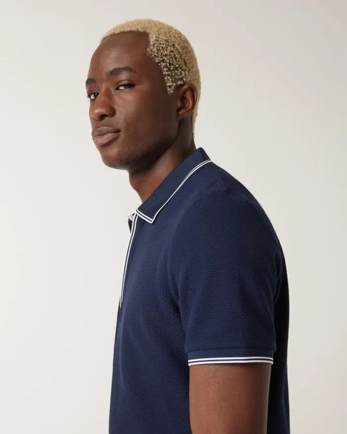 Politix Polo Shirts Men Textured Zipup Collar Polo Navy