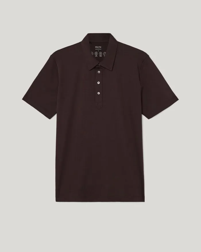 Politix Polo Shirts Men Travel Short Sleeve Polo Dark Brown