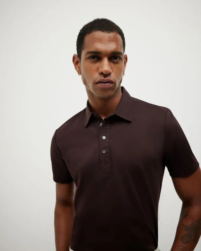 Politix Polo Shirts Men Travel Short Sleeve Polo Dark Brown