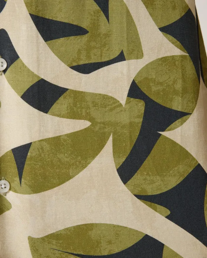 Politix Shirts Men Abstract Floral Movember Cuban Collar Shirt Khaki