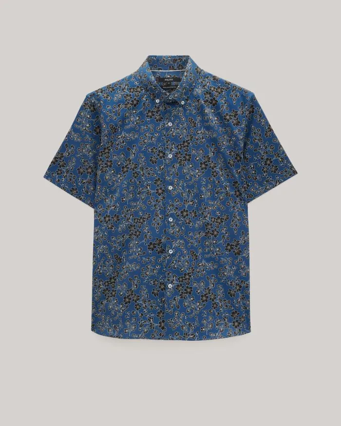Politix Shirts Men Floral Satin Buttonup Shirt Blue