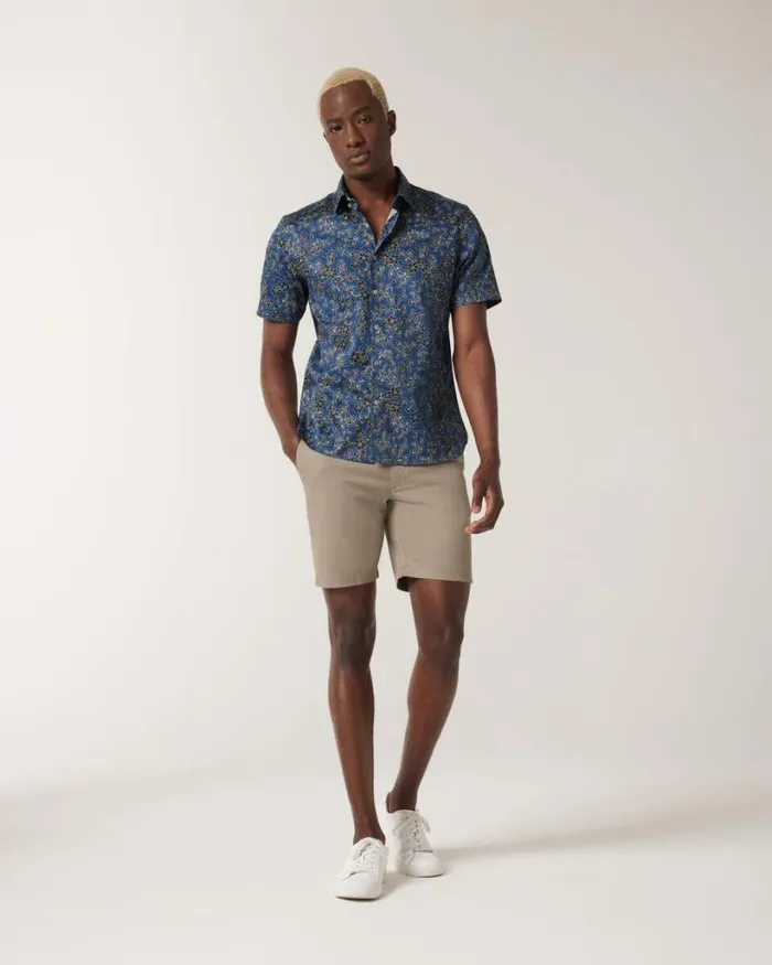 Politix Shirts Men Floral Satin Buttonup Shirt Blue