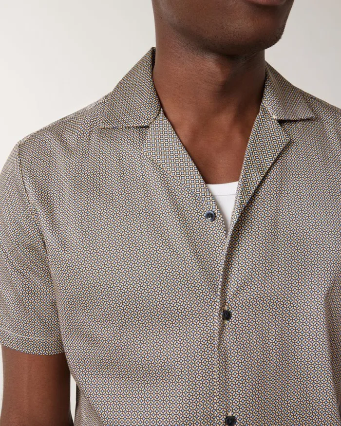 Politix Shirts Men Geo Satin Cuban Collar Shirt Blue