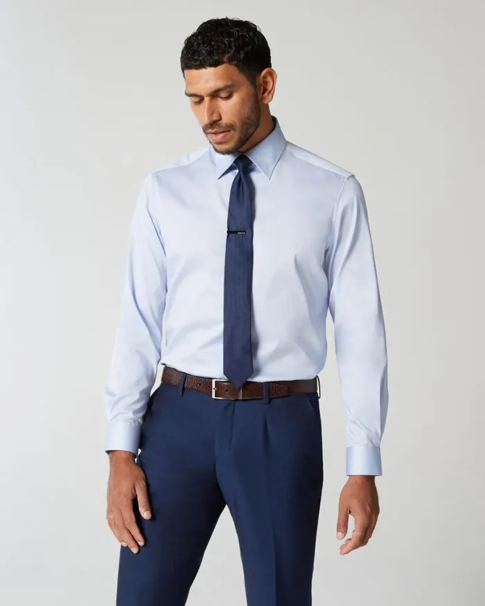 Politix Shirts Men Long Sleeve Regular Stretch Shirt Mid Blue