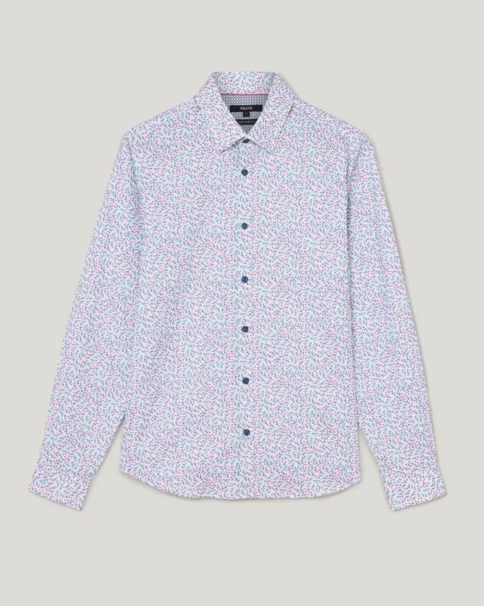 Politix Shirts Men Slim Stretch Floral Long Sleeve Shirt Blue