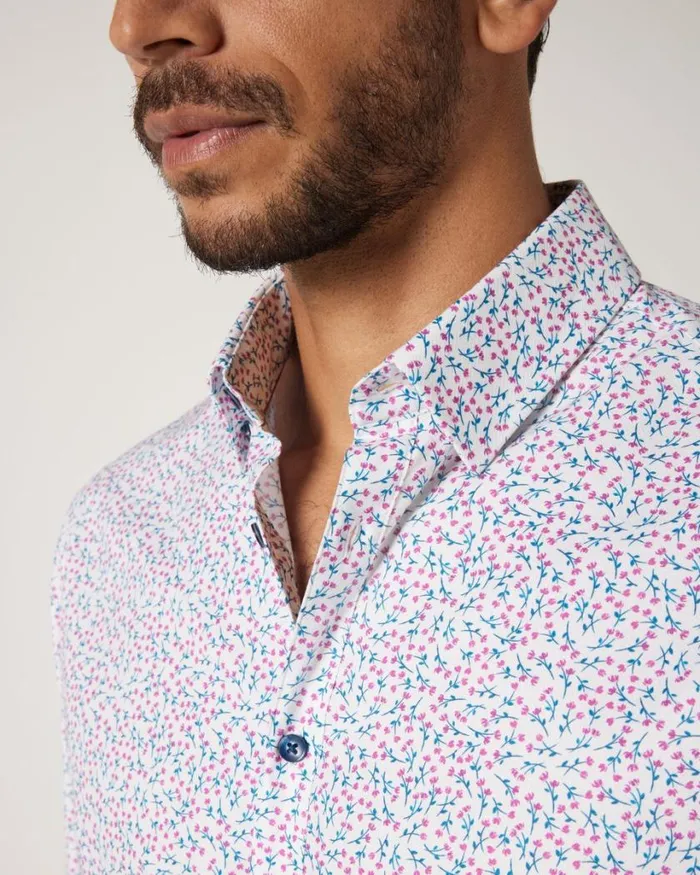 Politix Shirts Men Slim Stretch Floral Long Sleeve Shirt Blue