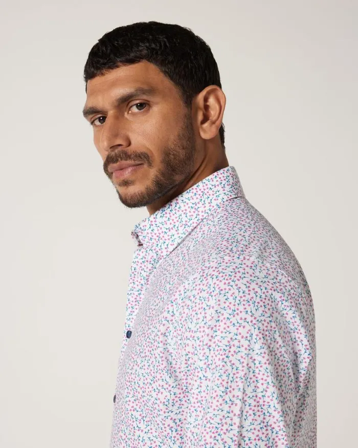 Politix Shirts Men Slim Stretch Floral Long Sleeve Shirt Blue