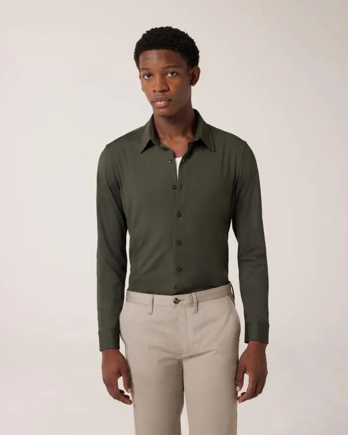 Politix Shirts Men Slim Travel Shirt Khaki