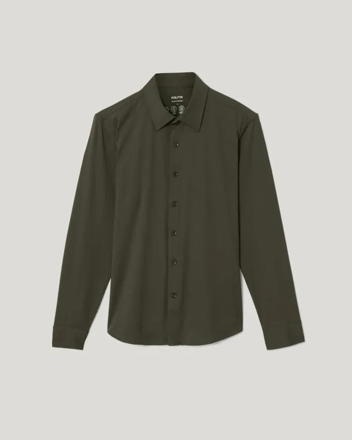 Politix Shirts Men Slim Travel Shirt Khaki