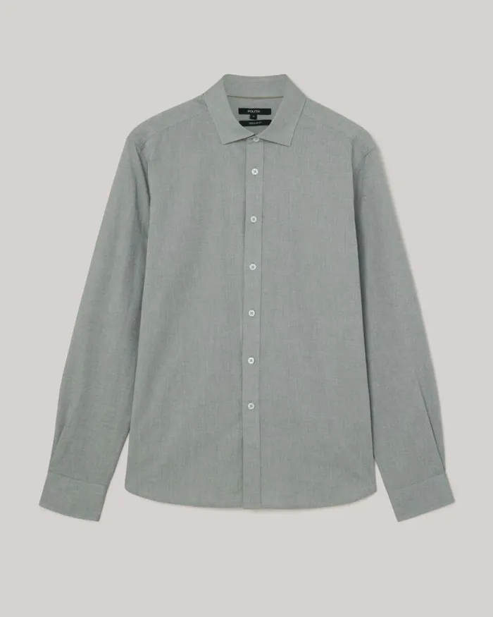 Politix Shirts Men Slub Texture Long Sleeve Shirt Sage