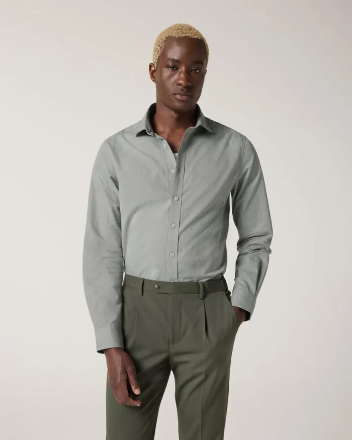 Politix Shirts Men Slub Texture Long Sleeve Shirt Sage