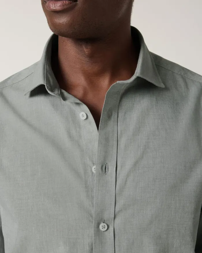 Politix Shirts Men Slub Texture Long Sleeve Shirt Sage