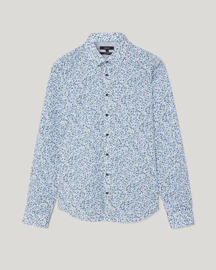 Politix Shirts Men Textured Floral Long Sleeve Shirt Blue