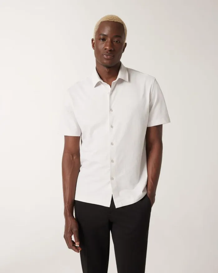 Politix Shirts Men Travel Pique Short Sleeve Shirt Natural