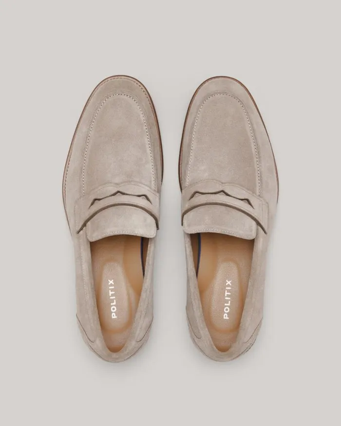 Politix Shoes Men Leather Penny Loafers With Bolder Tread Taupe