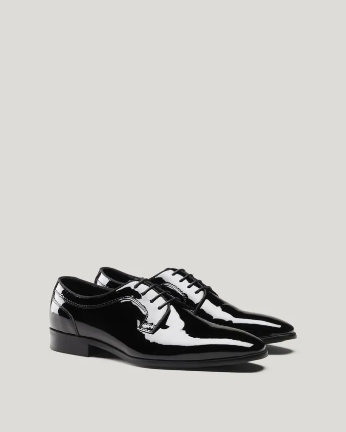 Politix Shoes Men Patent High Shine Derby Lace Up Black