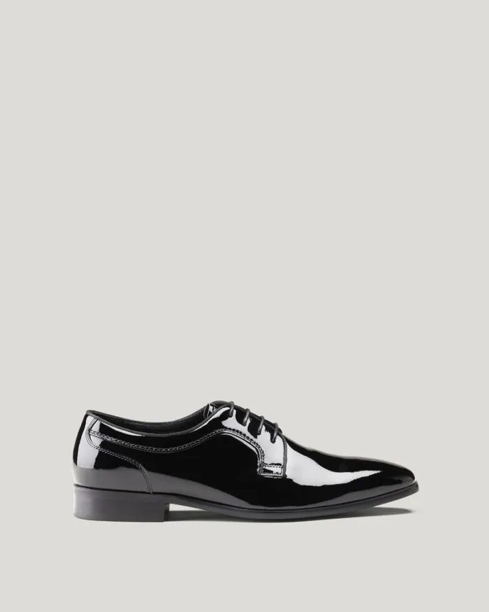 Politix Shoes Men Patent High Shine Derby Lace Up Black