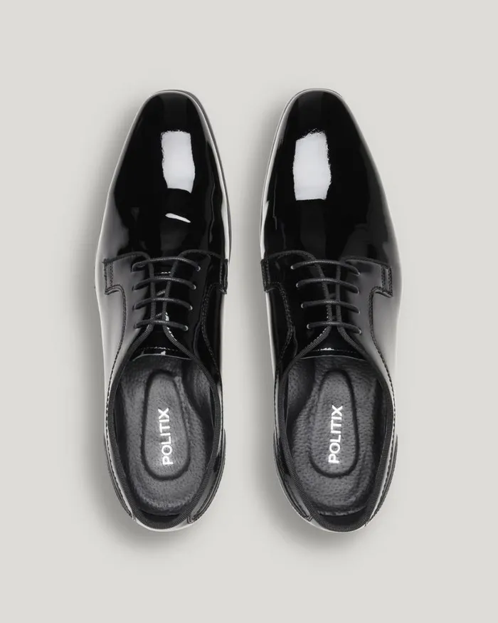 Politix Shoes Men Patent High Shine Derby Lace Up Black
