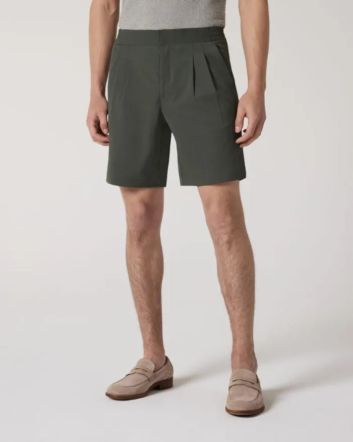 Politix Shorts Men Wool Blend Elastic Waist Tailored Short Khaki