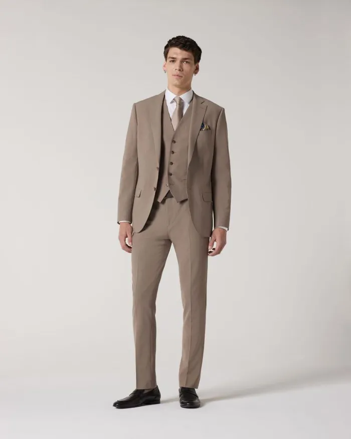 Politix Suit Jackets Men Slim Stretch Wool Blend Tailored Jacket Mushroom