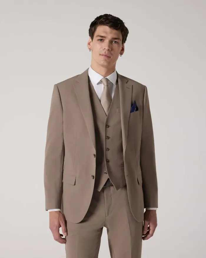 Politix Suit Jackets Men Slim Stretch Wool Blend Tailored Jacket Mushroom
