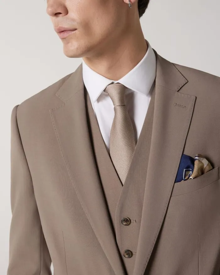 Politix Suit Jackets Men Slim Stretch Wool Blend Tailored Jacket Mushroom