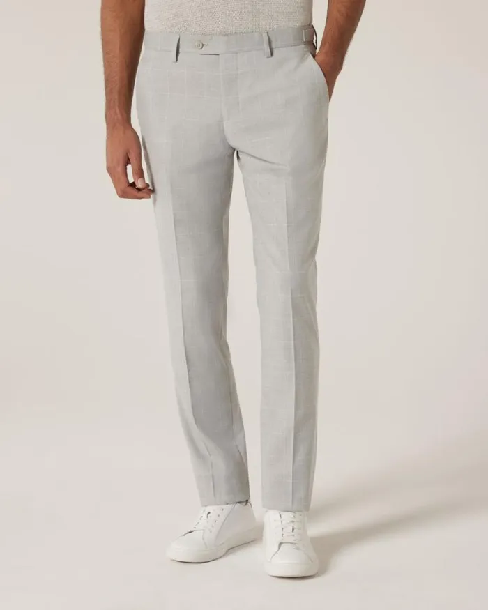Politix Suit Pants Men Slim Stretch Windowpane Check Tailored Pant Grey Check