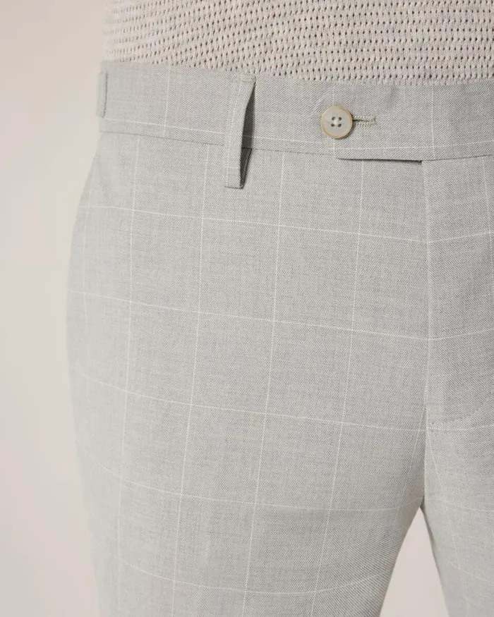 Politix Suit Pants Men Slim Stretch Windowpane Check Tailored Pant Grey Check