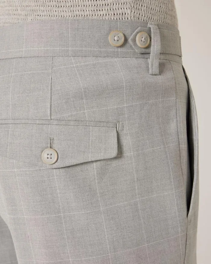 Politix Suit Pants Men Slim Stretch Windowpane Check Tailored Pant Grey Check