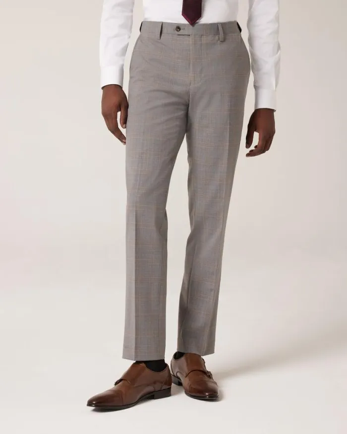 Politix Suit Pants Men Slim Stretch Wool Blend Tailored Pant Grey Check