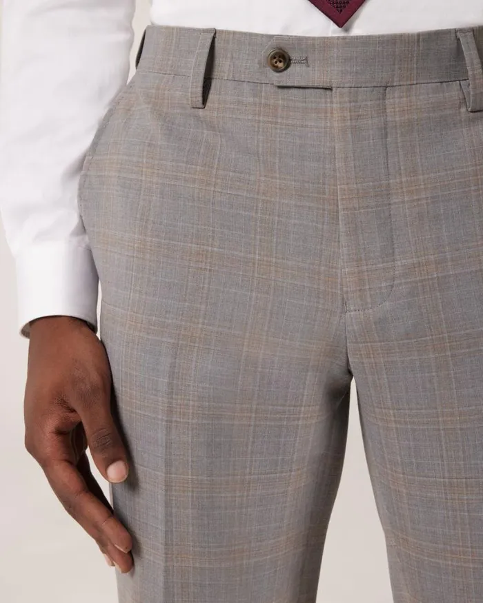 Politix Suit Pants Men Slim Stretch Wool Blend Tailored Pant Grey Check