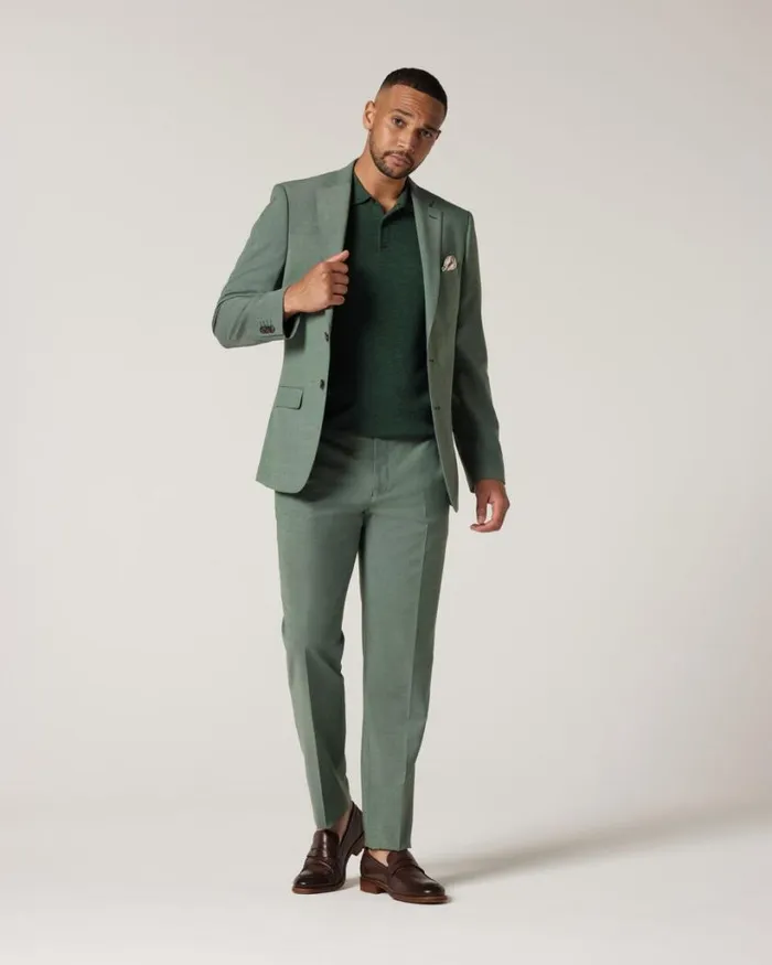 Politix Suit Pants Men Slim Stretch Wool Blend Tailored Pant Light Forest