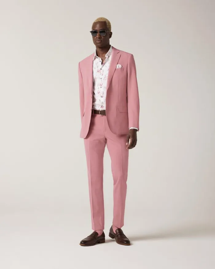Politix Suit Pants Men Slim Stretch Wool Blend Tailored Pant Rose