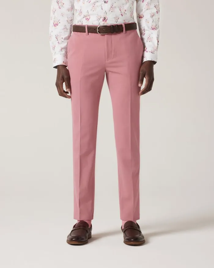 Politix Suit Pants Men Slim Stretch Wool Blend Tailored Pant Rose
